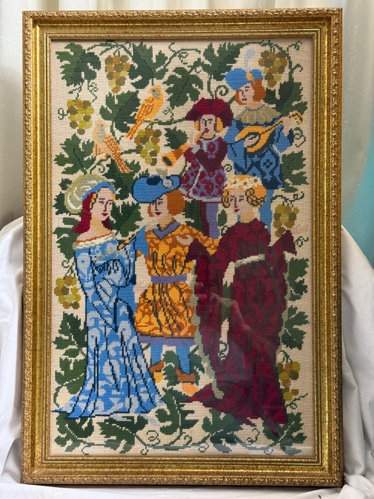 Vintage Needlepoint Tapestry - Gobelin embroidery picture - Framed & Glazed