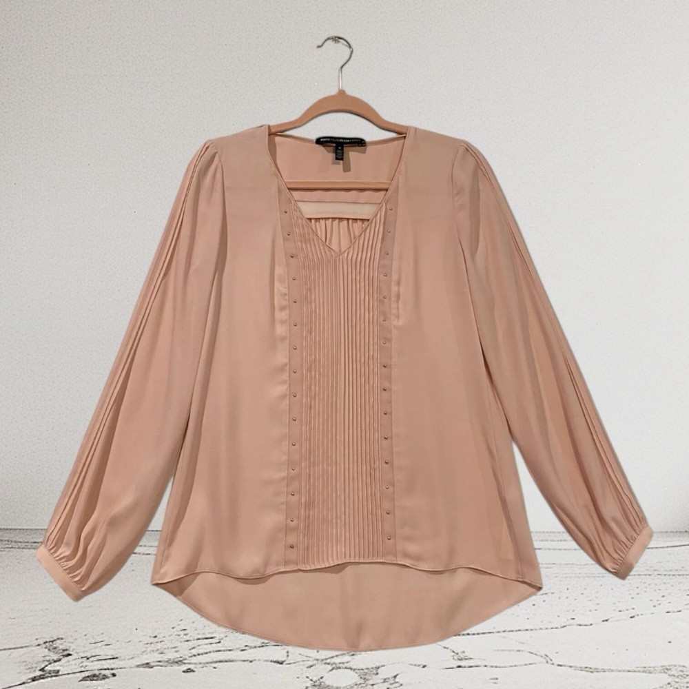 White House Black Market Womens Size 0 Studded Split Neck Top 78