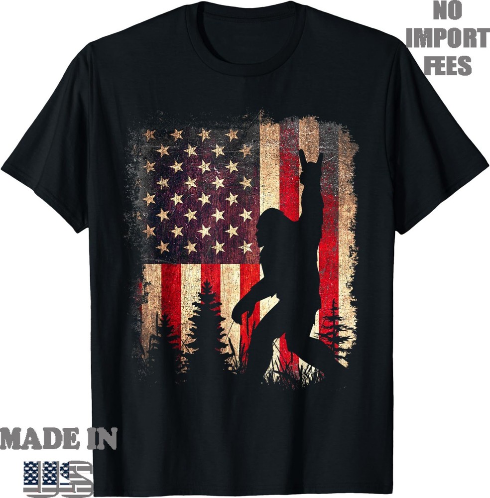 Bigfoot Sasquatch 4th of July Patriotic American Flag Men T-Shirt, Kid Adult Tee
