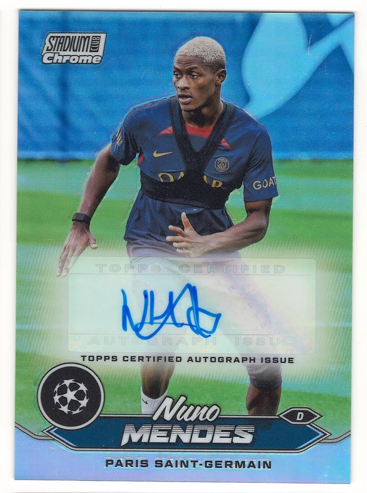 NUNO MENDES 2023-24 Stadium Club Chrome UEFA AUTO Paris Saint-Germain PSG