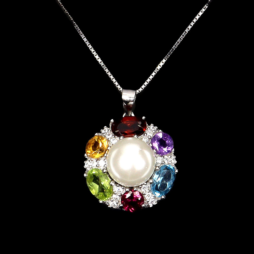 925 Sterling Silver Oval Mozambique Pearl Natural Gemstone Necklace Jewelry
