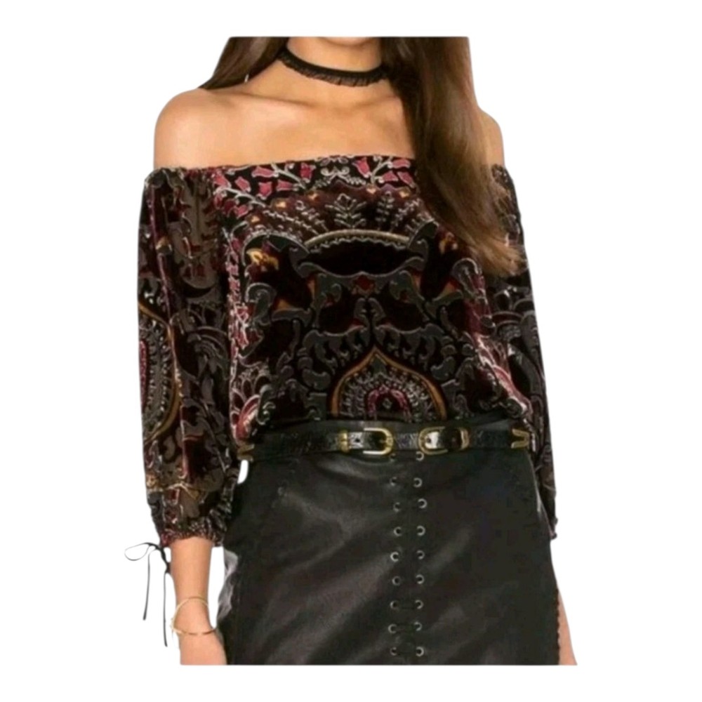 Alice + Olivia Womens Dark Romance Baroque Silk Velour Alecia Blouse Medium
