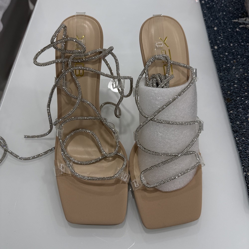 Women's Heel Sandals Ankle Wrap Size 8 Color Nude Formal !!!