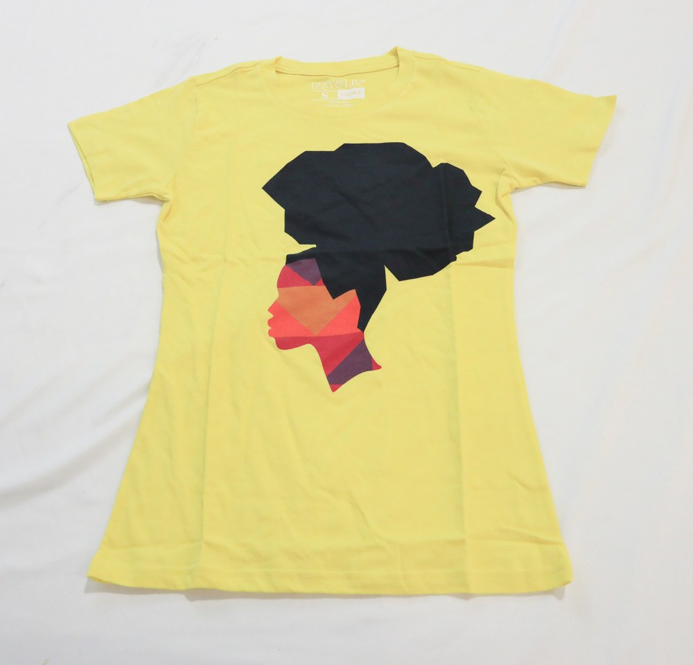 Izzy & Liv Women's S/S Abstract Afro Graphic T-Shirt EJ2 Yellow Small NWT-image