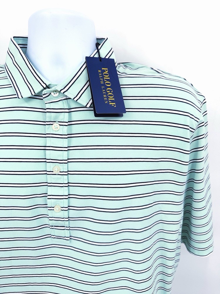 NWT Ralph Lauren Polo Golf Men's XL Lisle Stretch Polo Shirt Blue Green Striped