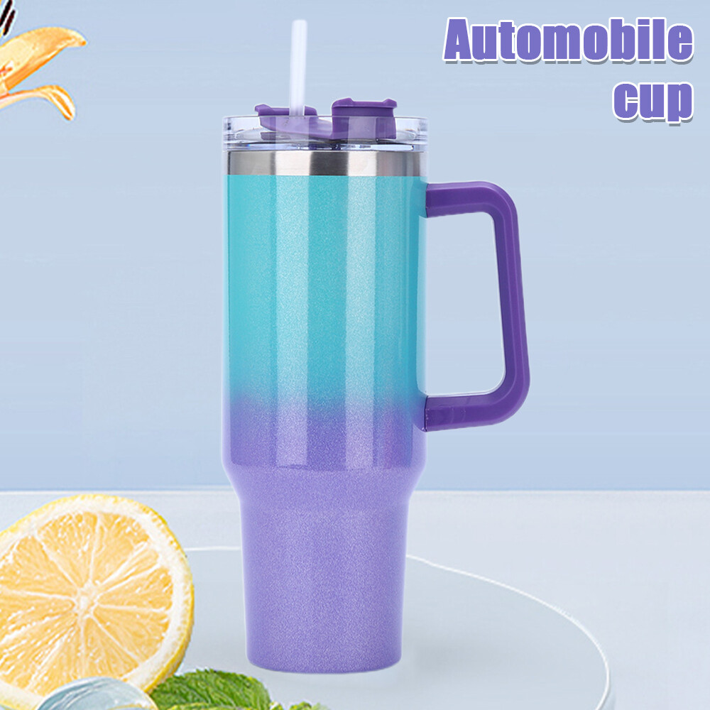 New Purple/ Blue Shimmer 40 oz TUMBLER Cup Stainless Steel with Handle Straw Lid