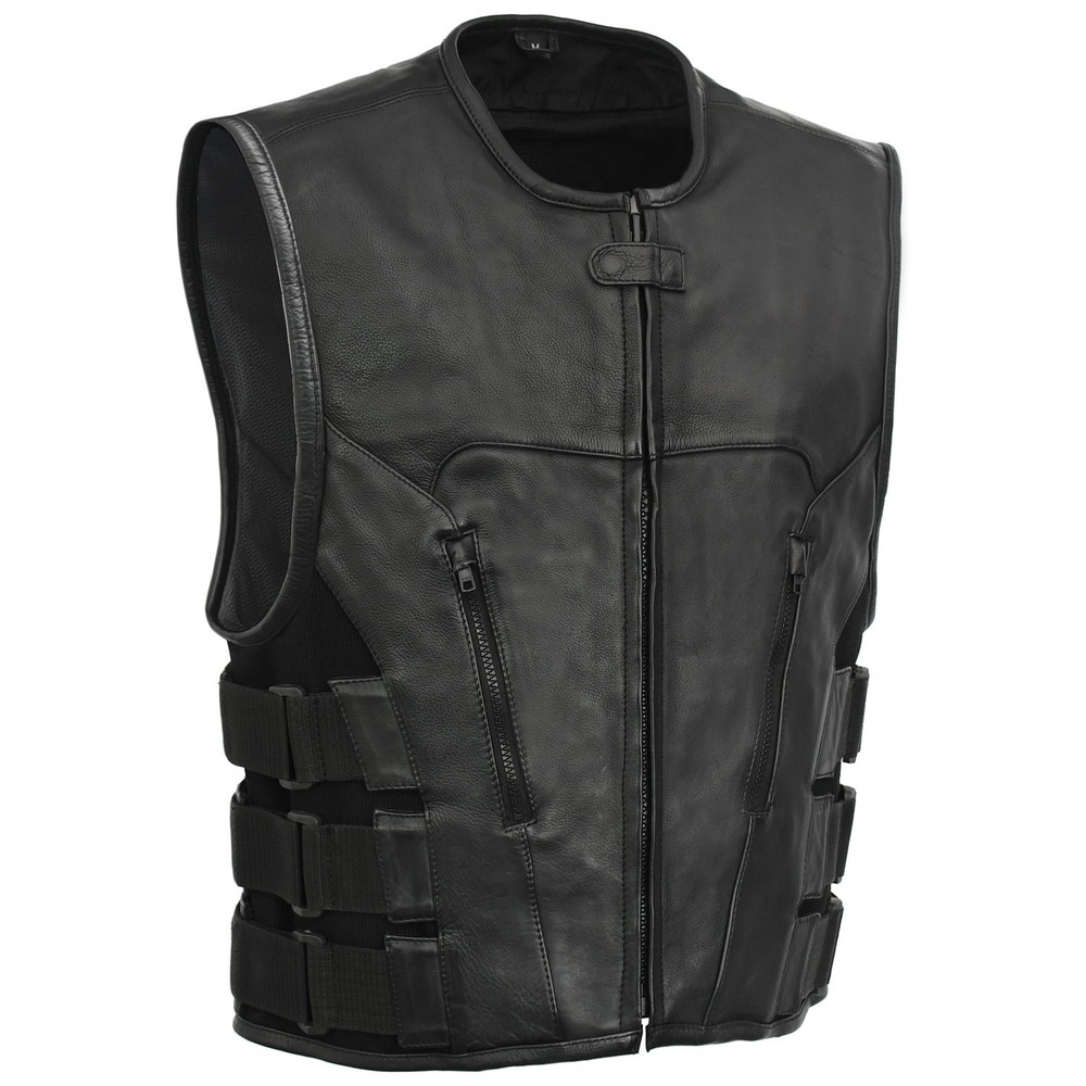 Onyx Dominator Men’s Genuine Leather Motorcycle Vest Biker Sleeveless