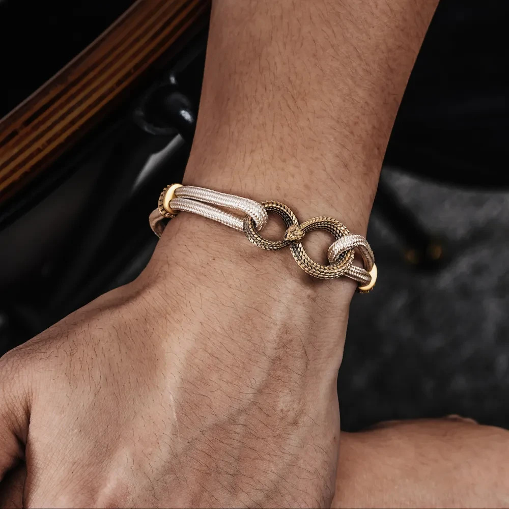 Ouroboros Rope Bracelet in Brass, Eternal Serpent Symbol, Valentine's Day Gift