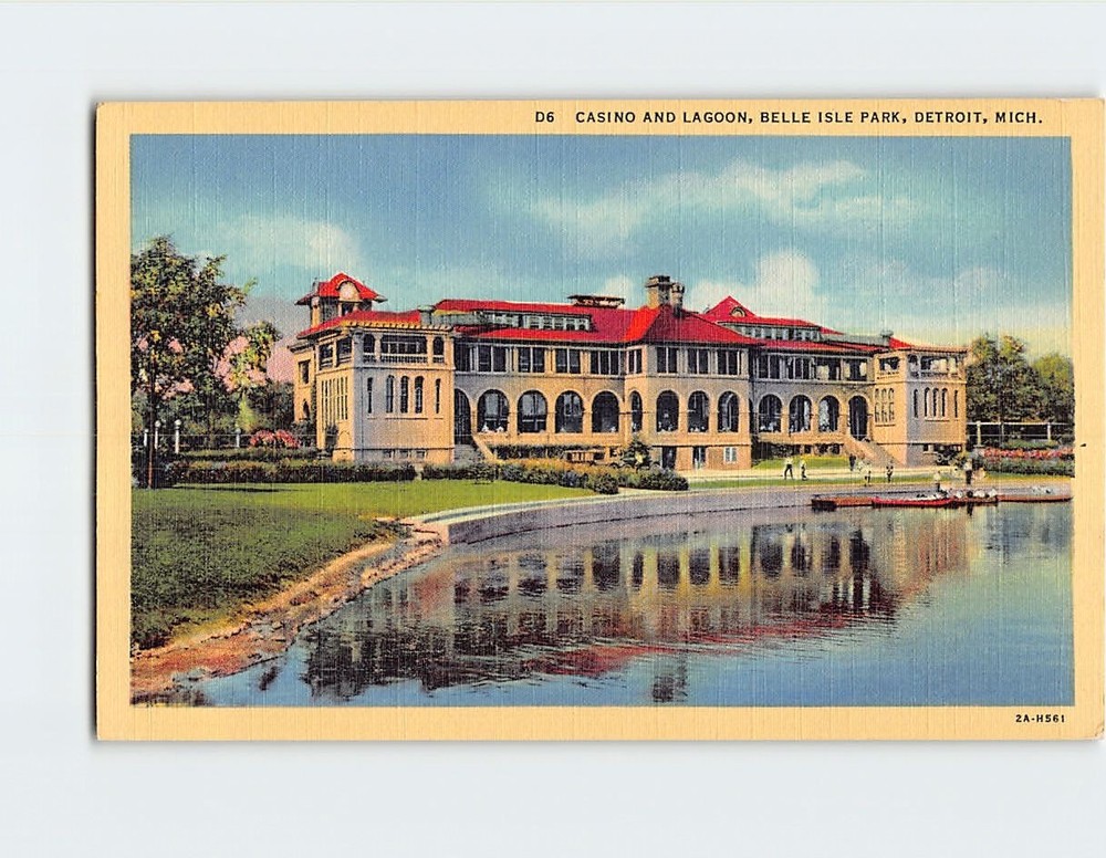 Postcard Casino And Lagoon Belle Isle Park Detroit Michigan USA