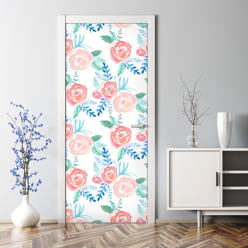 Bright Elegant Flowers Bubble Free Pale Floral Pattern Repositionable Door Decal