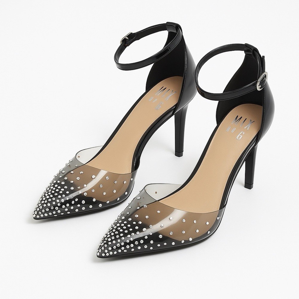 Mix No. 6 Rhinestone Transparent Ankle Strap Heels Size 6