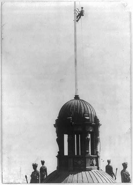 Photo:New York City NY Park Row Building Steeplejack Flagpole c1905 Tower