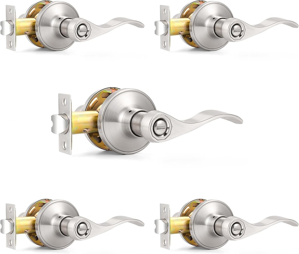 Satin Nickel Interior Door Lever Set - 5 Pack, Ambidextrous & Easy to Install