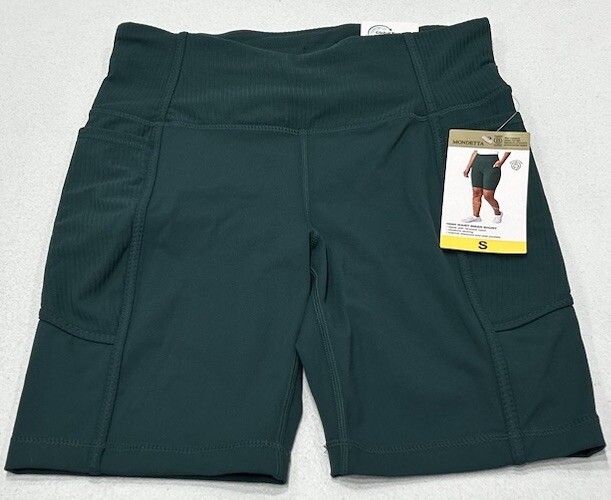 Mondetta Women's High Waist Biker Ribbed Shorts, Green, Size S
