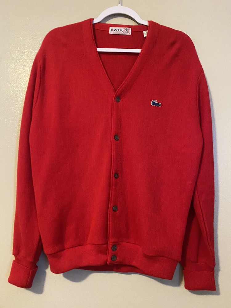 VTG Izod Of London Button Front Sweater Cardigan Orlon Acrylic Red Sz M