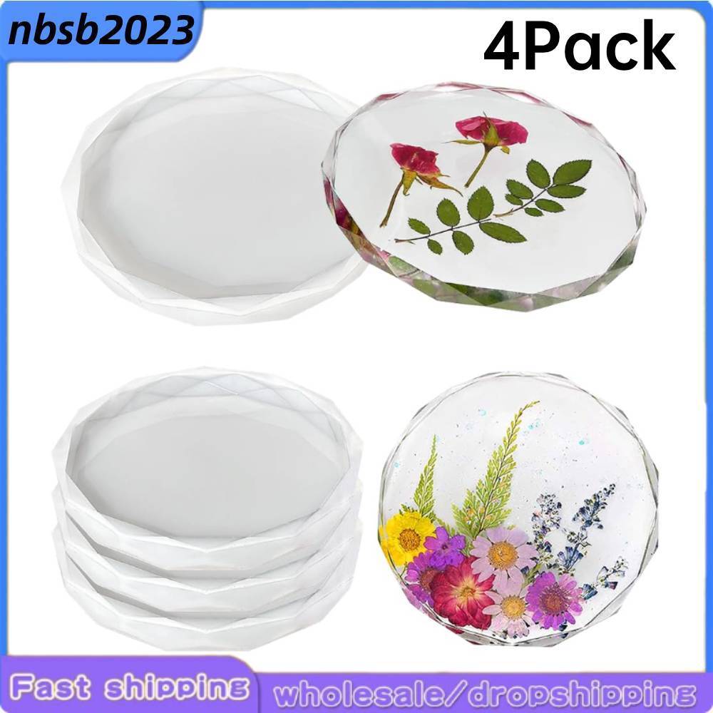 4 Pack Diamond Edge Crystal & Round Geode Resin Coaster Molds