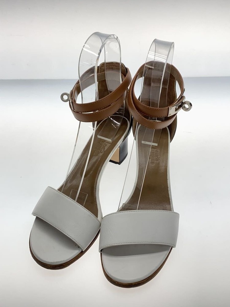 Authentic HERMES D'Orsay Sandal Size 38 White Leather F/S JP Used