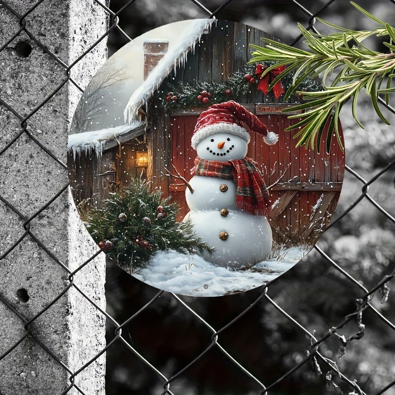 Vintage Christmas Snowman Metal Wall Decor Red Plaid Scarf