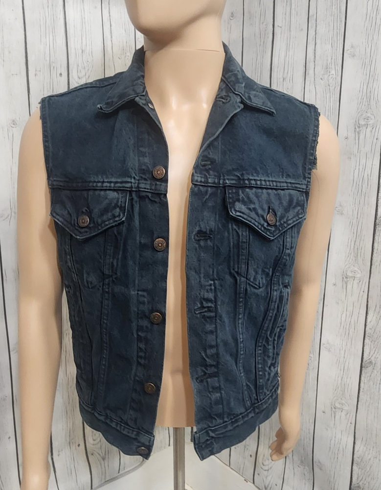 Vtg Levi Strauss Type III Denim Vest Black Overdyed Sleeveless Trucker Fits (S)