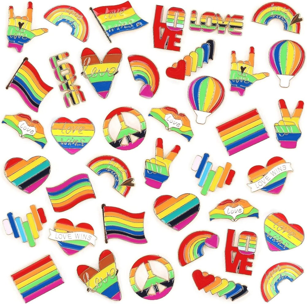 60Pcs Pride Pins, Rainbow Pins Bulk Enamel LGBTQ Lapel Pin Gay Pride Heart Flag