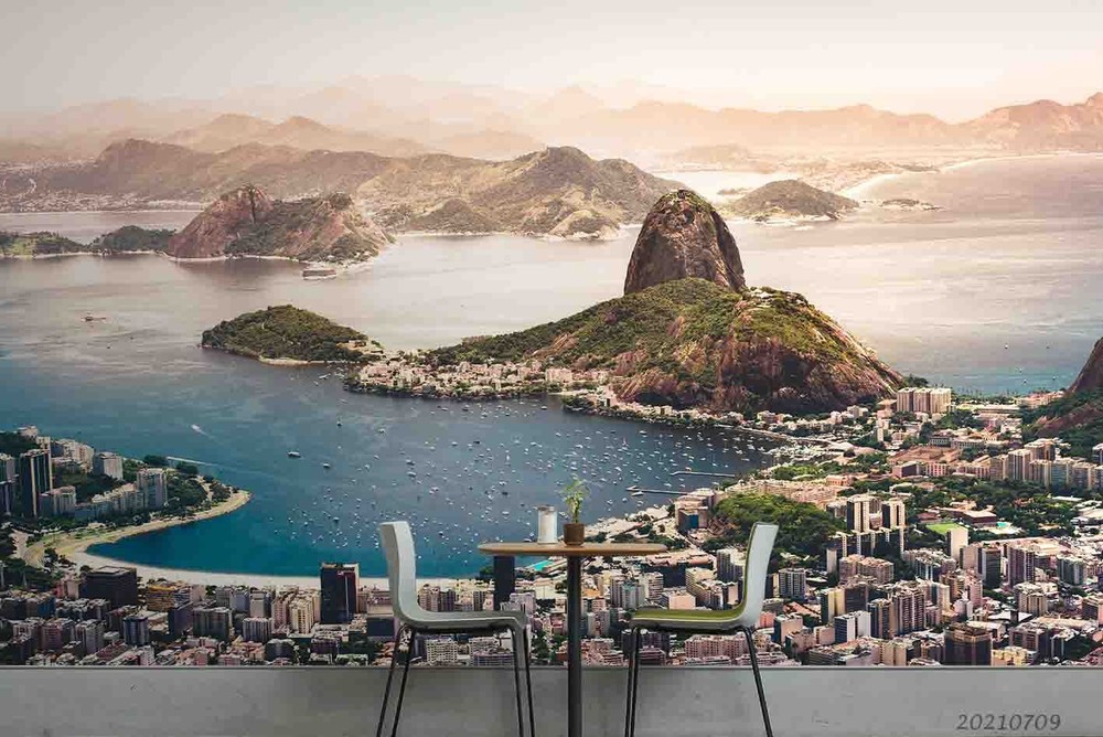 3D City Islands Sea Landscape Self-adhesive Removeable Wallpaper Wall Mural1
