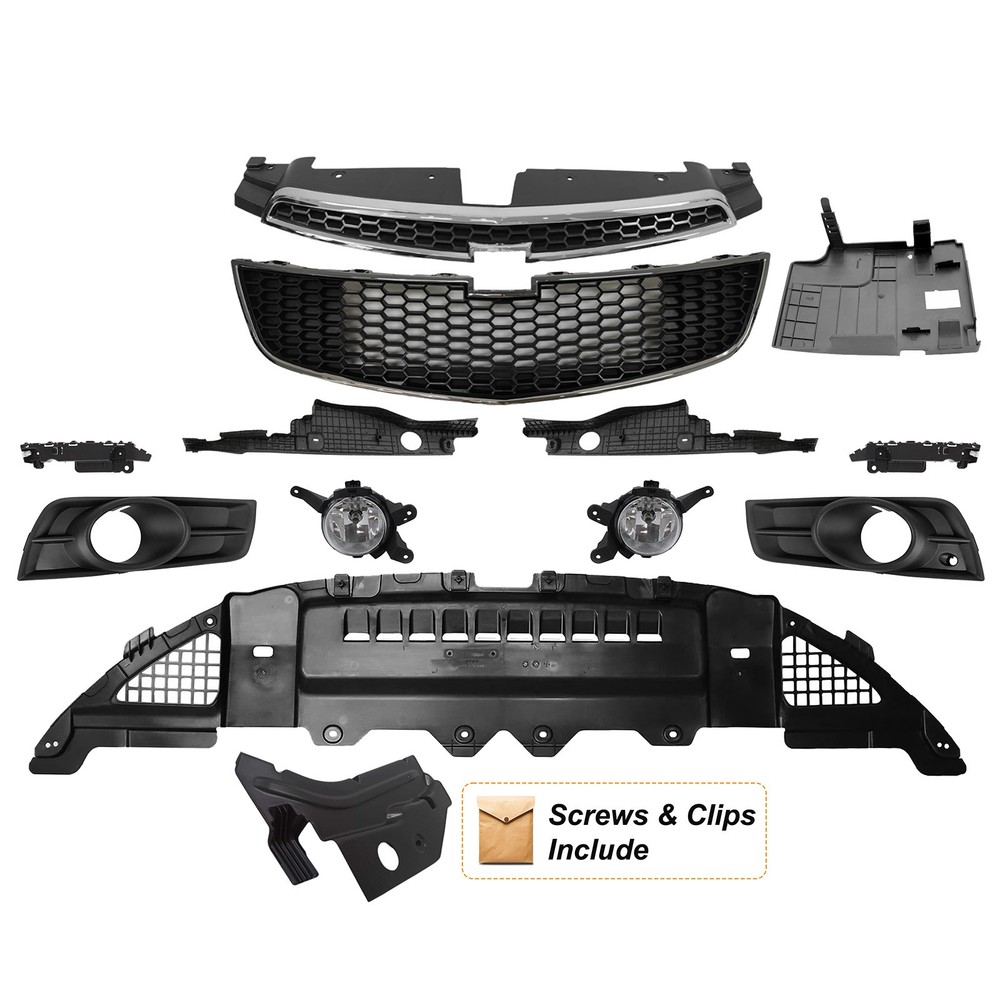 Front Bumper Grille Assembly Upper& Lower For 2011-2014 Chevy Cruze w/ Fog Light