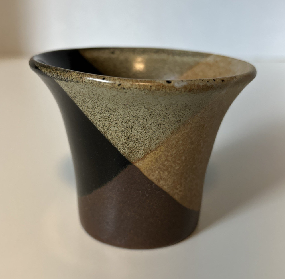 Vintage Pottery Craft Robert Maxwell Vino Tumbler Brown Geometric Design 3