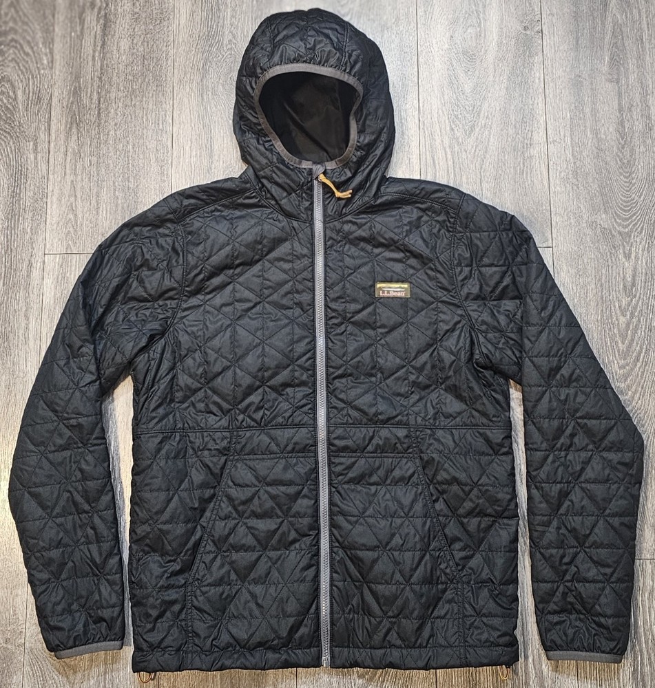 LL Bean Katahdin Full Zip Quilted Jacket Hooded Black Men's Size Medium Regular