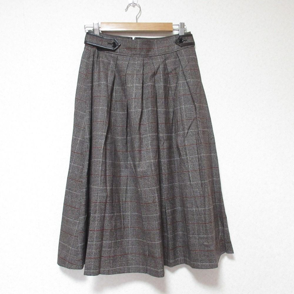 BURBERRY BLACK LABEL Glen Check Wool Flare Skirt Brown Size 38 Good Condition
