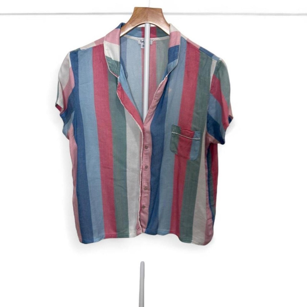 Splendid Striped Short Sleeve Paige Shirt in Size M, Made in India.