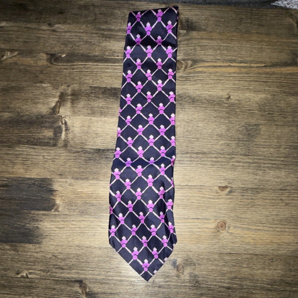 Vintage Lanvin Silk Men's Tie: Geometric Pattern Purple Navy Paris New York