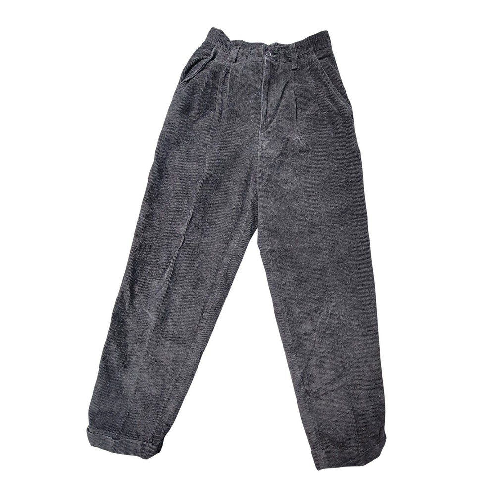 VTG Princeton Club Pleated Corduroy Black High Waisted Tapered Cuffed Pants SZ:6