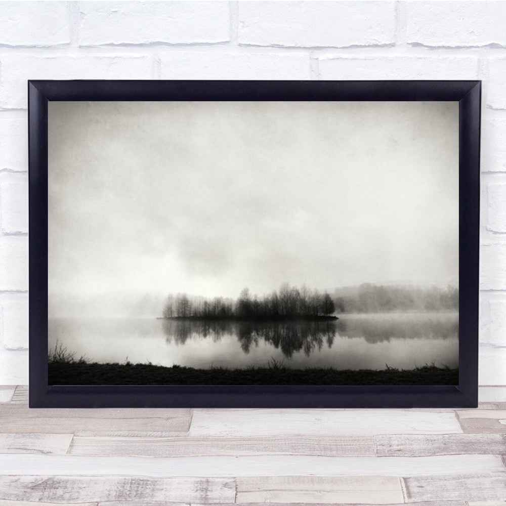 Isle Of Silence Lake Morning Mist Landscape Fog Haze Island Wall Art Print