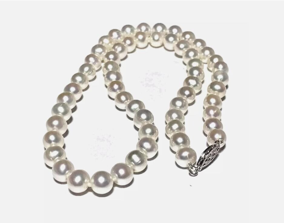 Top grade AAAAA Japanese Akoya 8-9mm white pearl necklace 18 