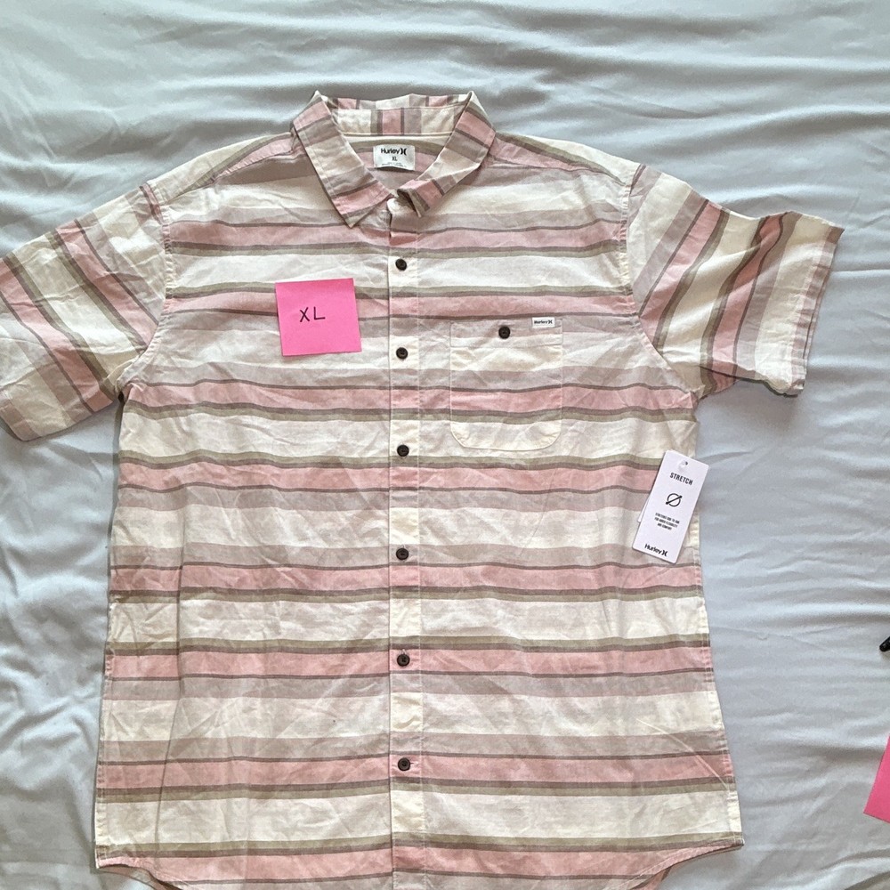 Hurley Men’s XL Striped Short Sleeve Button-Up Shirt Stretch