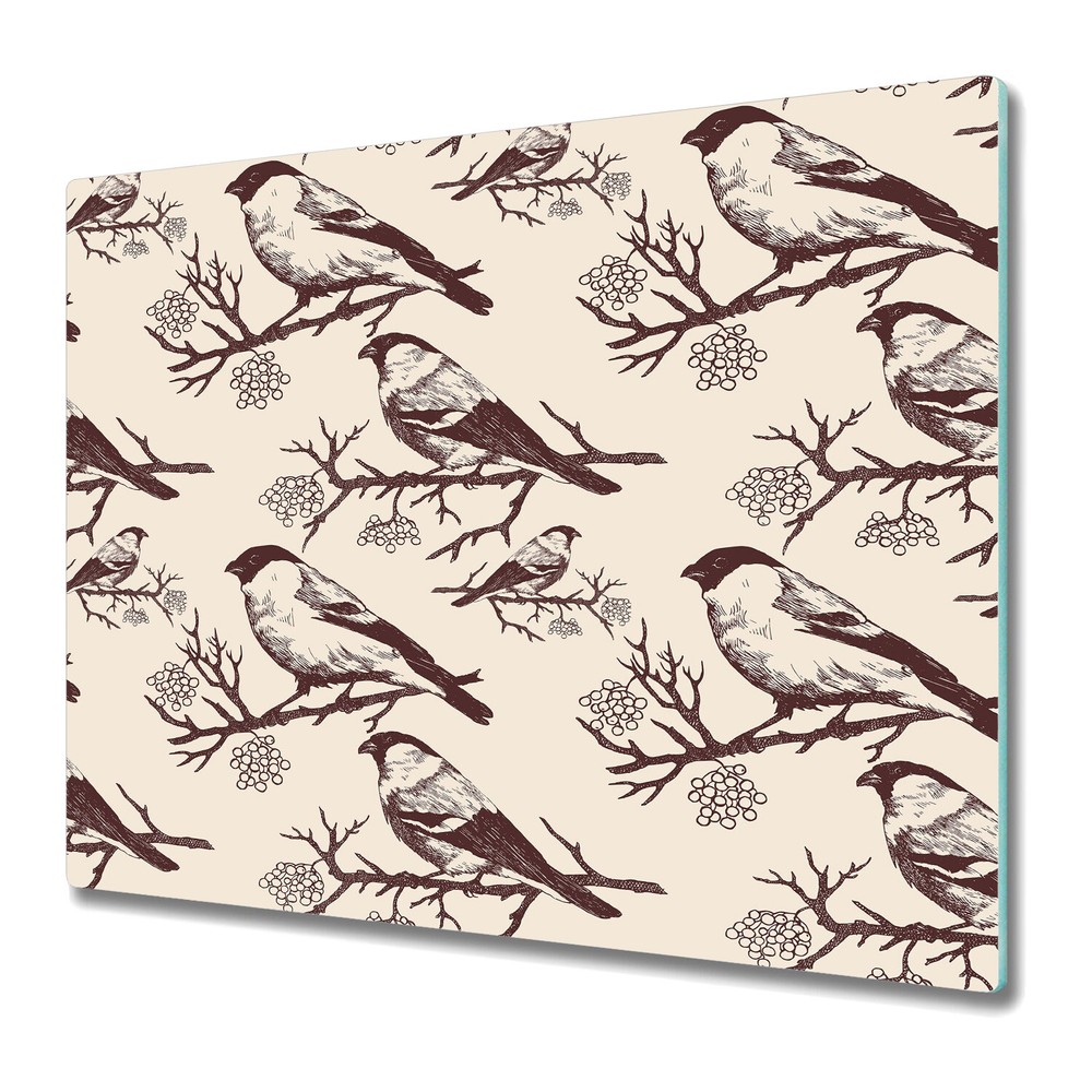 Glass Chopping Cutting Board Bullfinch sepia vintage soft Hand-drawn 60x52