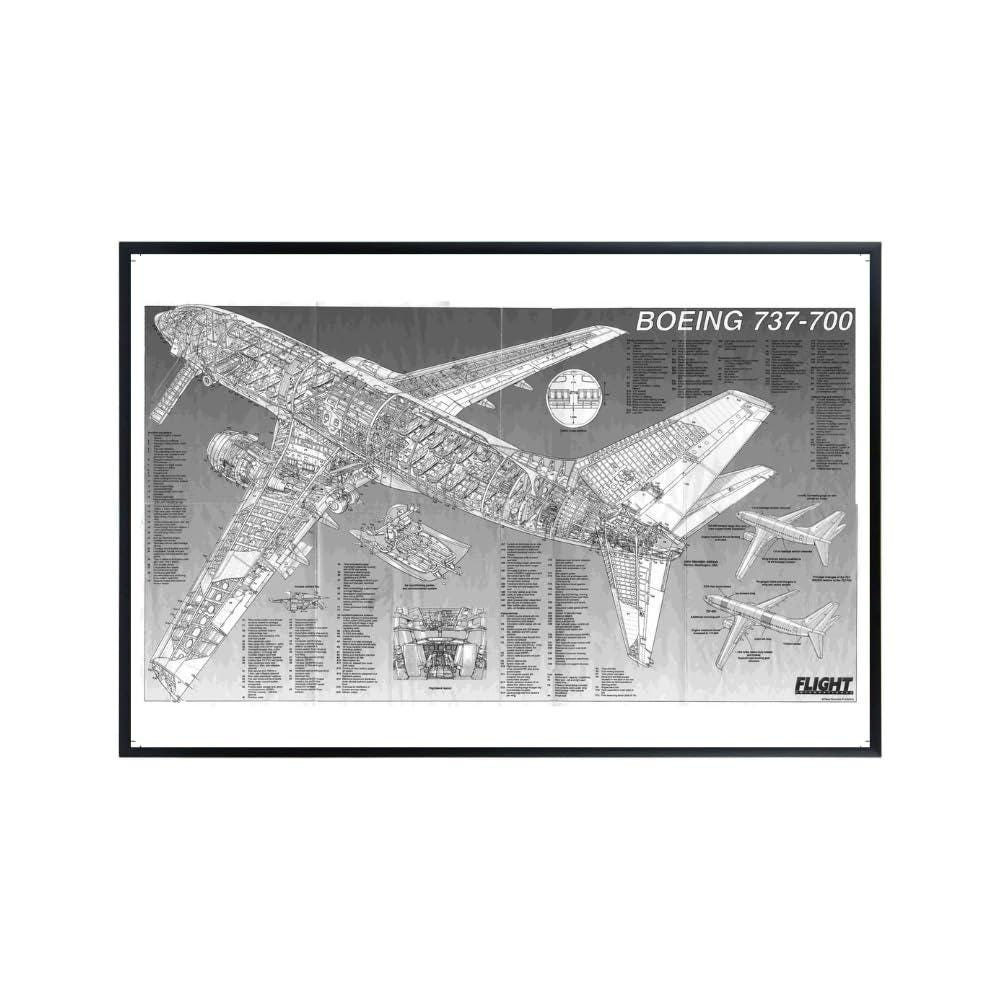 Boeing 737 Poster Airline Aviation Wall Art Airplane Blueprint Diagram
