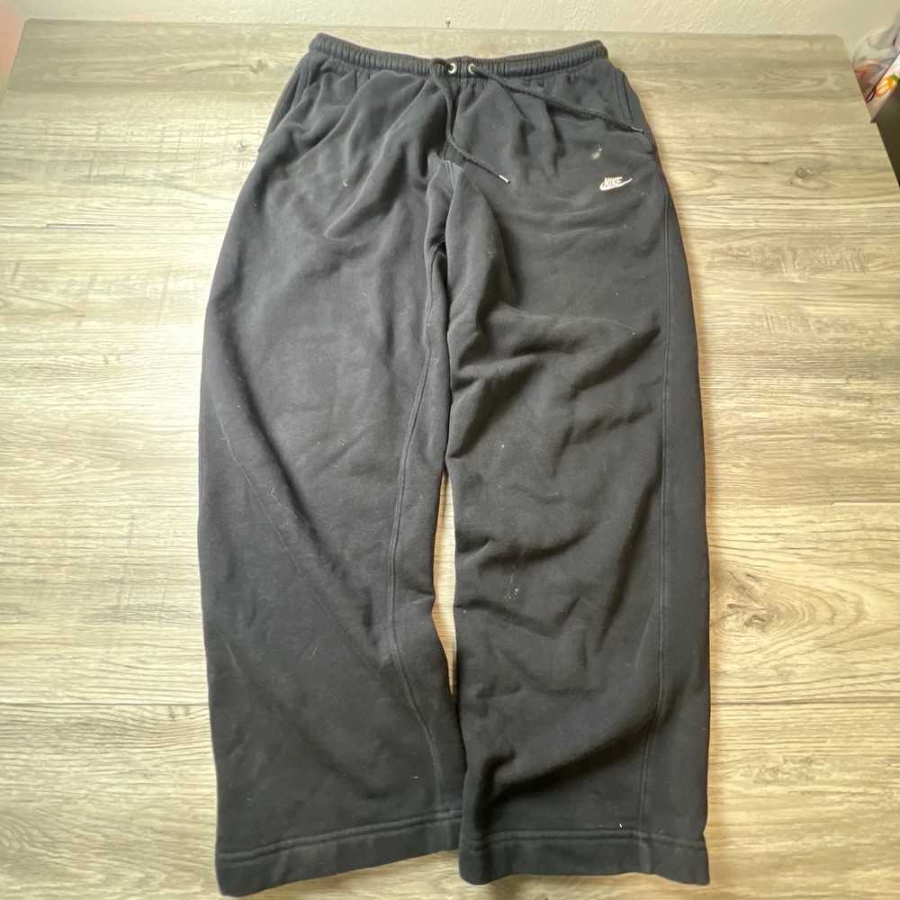 Nike Sweatpants Mens Large Black Fleece Wide Leg Relaxed Fit Baggy Joggers
