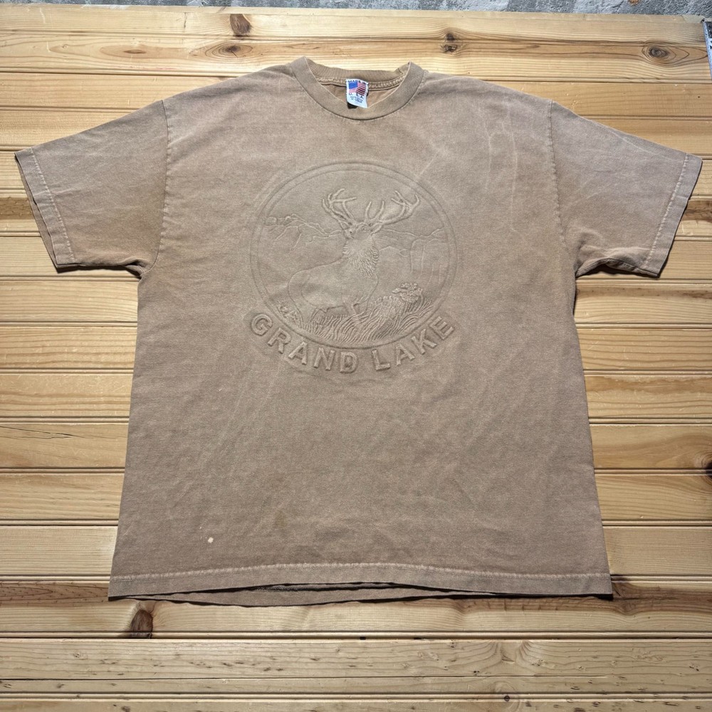 Vintage 90s Grand Lake Colorado Elk Nature Wildlife Souvenir T-Shirt USA - XL