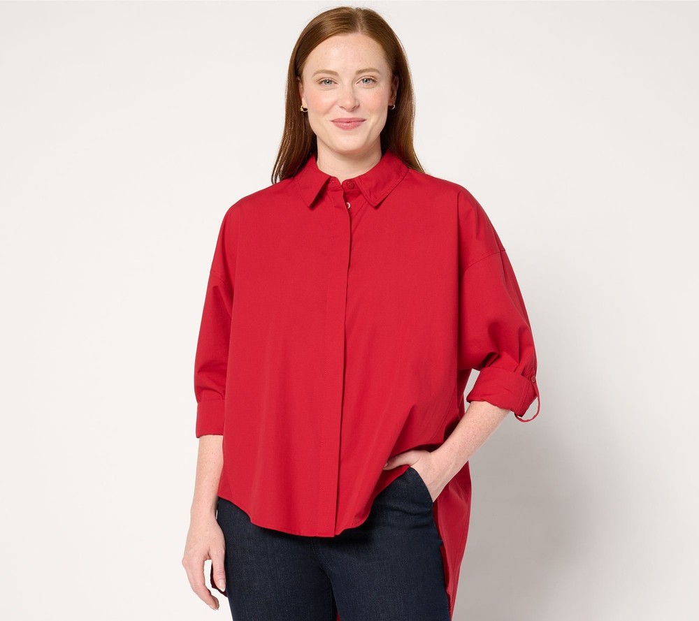 Carla Rockmore Collection Women's Top Sz XL Dolman Sleeve Poplin Red A670421
