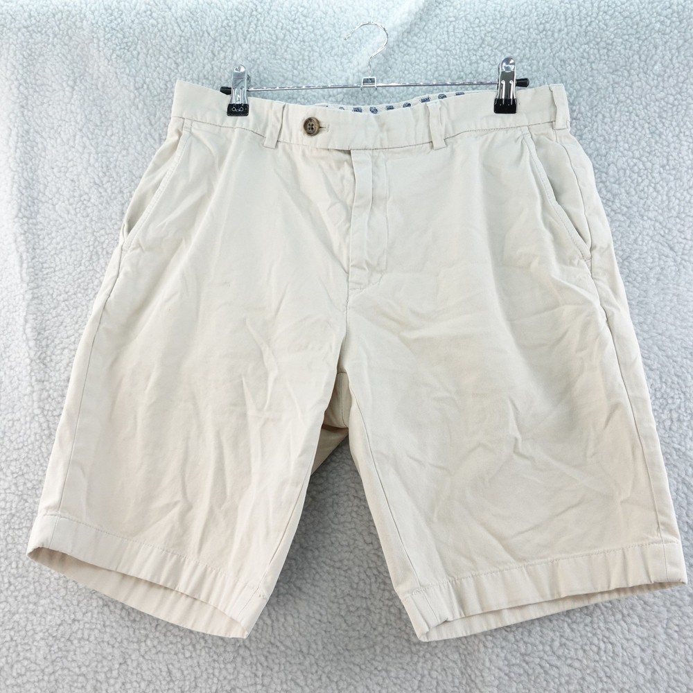Brooks Brothers Bermuda Shorts Mens Size 34 Beige Chino Flat Front Casual Preppy