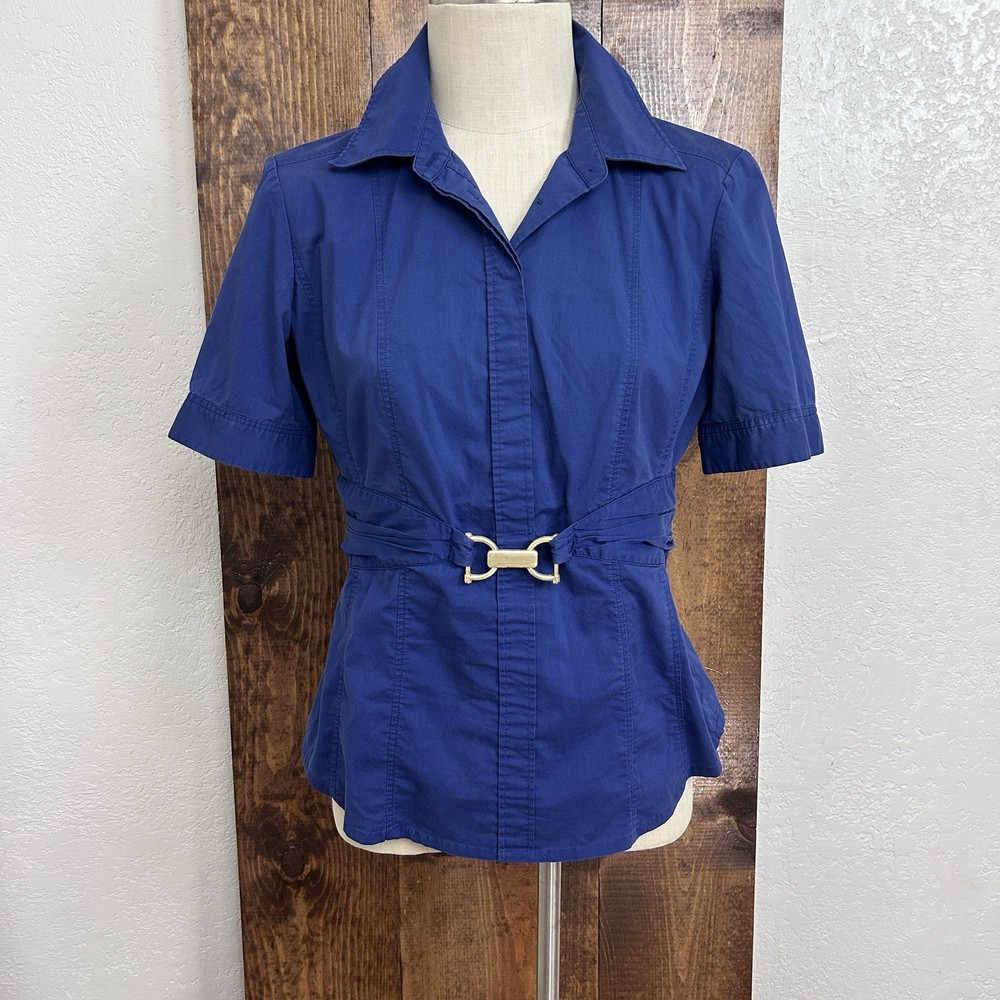 Y2K NY&Co Womens M Shirt Buckle Blue Business Corpcore Office Siren