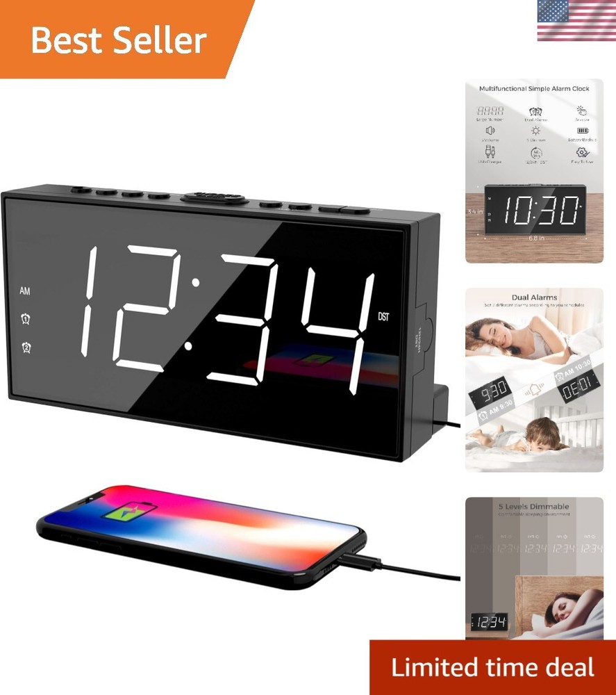 Dimmable Alarm Clock with USB Charging & Battery Backup for Peaceful Sleep