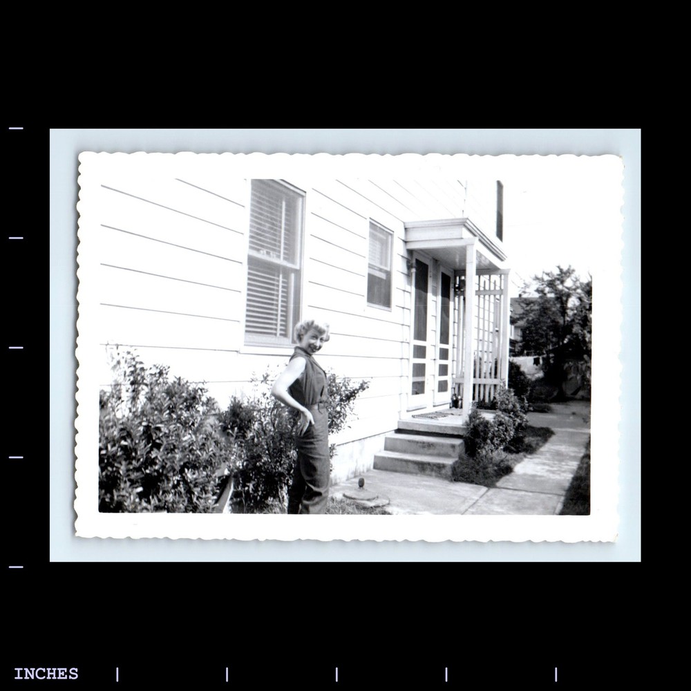 Old Vintage Photo WOMAN STANDING OUTSIDE HOUSE