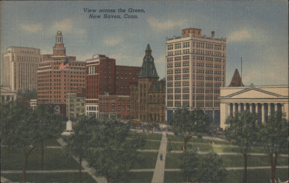 New Haven, Connecticut CT View Across The Green Original Vintage Postcard