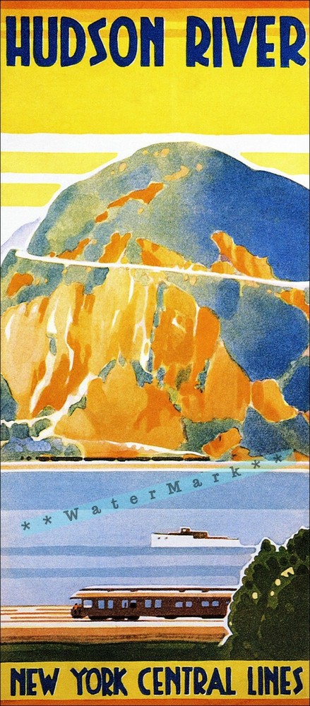 1934 New York Central RR Hudson River Vintage Poster Retro Wall Art