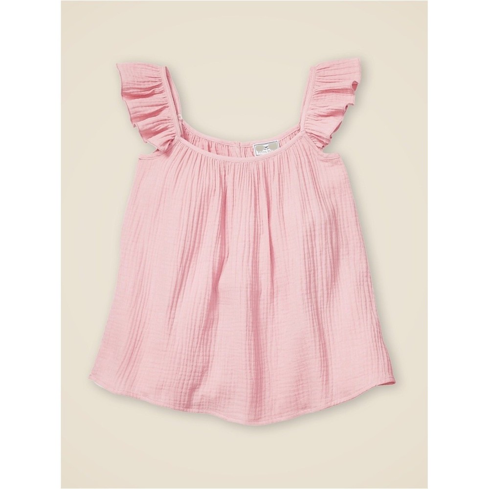 Nwt Petite Plume Women XS Gauze Cotton Top Pink Ruffle Cap Sleeve Coquette Girl