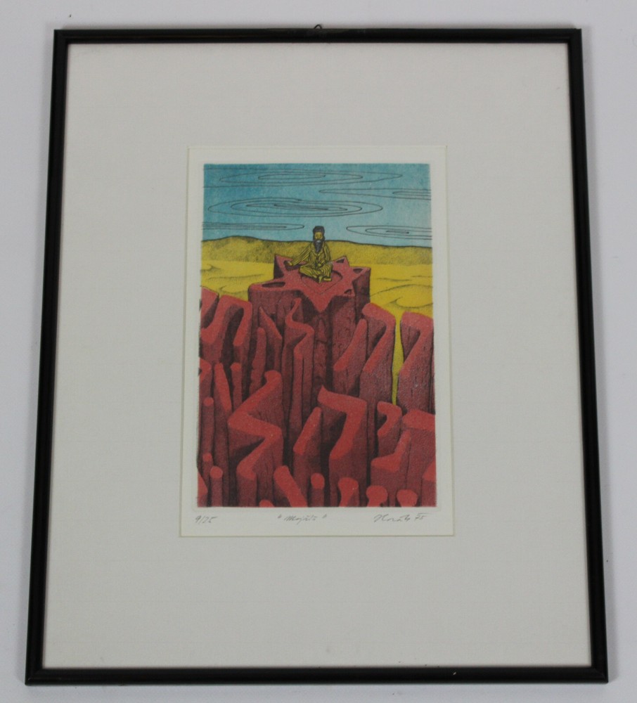 Graphic Print Signed 1975 Numbered Colorful Abstract 70s Pop Art-image