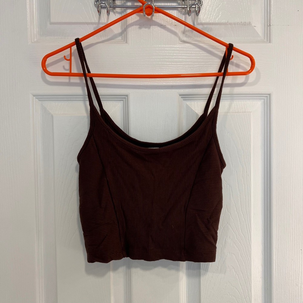 Urban Outfitters Brown Ribbed Cropped Cami Tank Top Corset Seam Medium