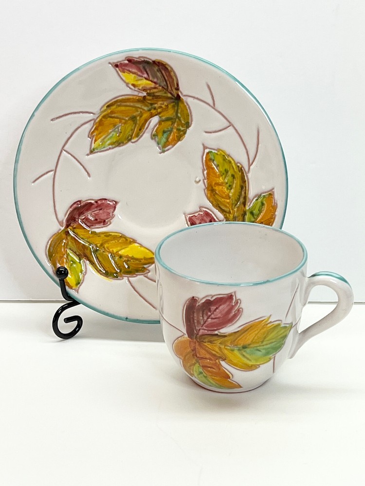 Vintage  Small Teacup Hand-painted With Autumn Fall Color From Italy Leaf Design